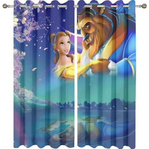 3D Digital Printing Beauty and the Beast Curtain for Kids Bedroom Modern Style Window Drapes Cartoon Curtains for Living Room