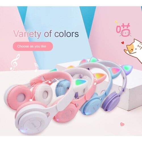 M6 Kid Wireless Headphone Helmet Cute Cat Ear Bass Stereo Bluetooth Headset Wireless Earphones Earbuds With Mic Music