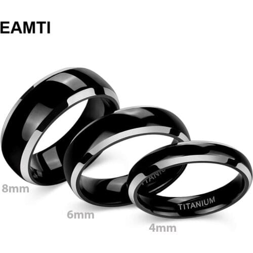 Eamti 4/6/8mm Titanium Rings Black Dome High Polished Wedding Engagement Band Stylish For Men Women Gifts Lover Couple Jewelry