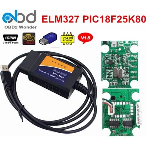 ELM327 OBD 2 USB 1.5 Car Diagnostic Tool ELM 327 PIC18F25K80 Hardware V1.5 Auto Code Reader Support All OBDII OBD2 Protocols