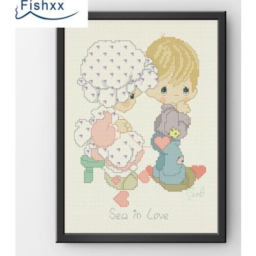 European Style Hanging Pastoral Style Cartoon Characters Fishxx Cross Stitch Kit H059 The Couple Sews Clothes For Him