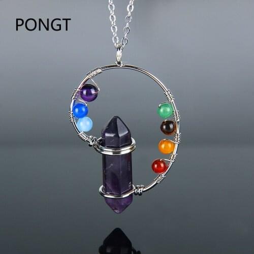 Reiki chakra stones crystal pillar natural stone pendant druzy Healing quartz crystal pendant chakra necklace Gem stone jewelry