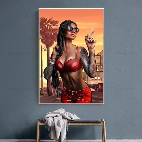 Sexy Smoking Girls Canvas Painting Wall Art Bad Girl Sexy Women Motorcycle Posters and Prints for Living Room Decor Cuadros