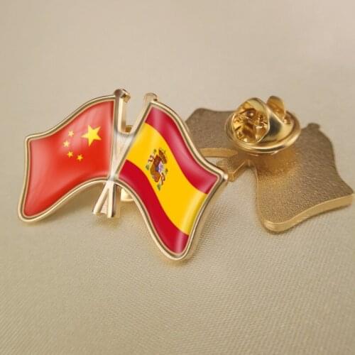 China and Spain Crossed/Double/Friendship Flags Lapel Pins/Brooch/Badges