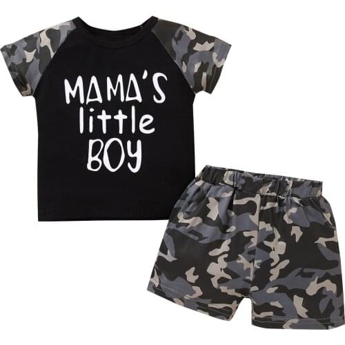 Citgeett Summer Baby Boys Clothes Sets 2pcs Letter Camouflage Patchwork Short Sleeve T Shirts Tops Shorts Clothes