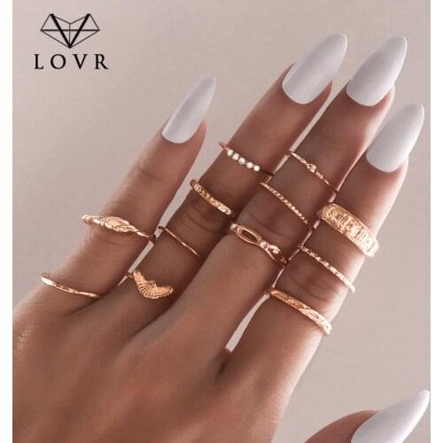 LOVR Vintage Gold Rings For Women Bohemian Ethnic Retro Crystal Flower Leaves Hollow Ring Set 2020 Knuckle Fashion Jewelry