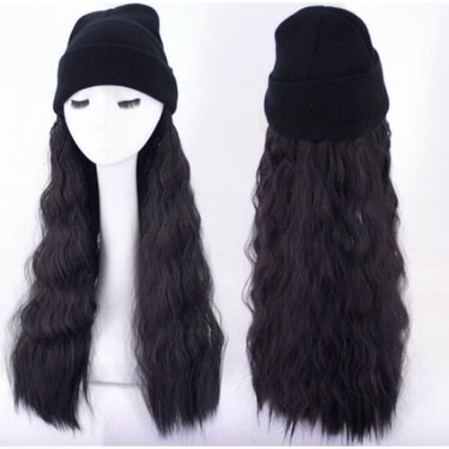 Fashion Long Curly Hats Wig 2 In 1 Synthetic Wave Knitted Girl Women Keeping Warm Party Decoration Beauty Caps Cosplay Outside