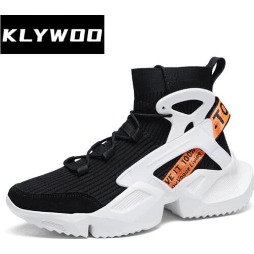 KLYWOO Men Sneakers Breathable Zapatillas Hombres Fashion Mens High Top Sock Casual Daddy Shoes Damping Outdoor Jogging Shoes 46