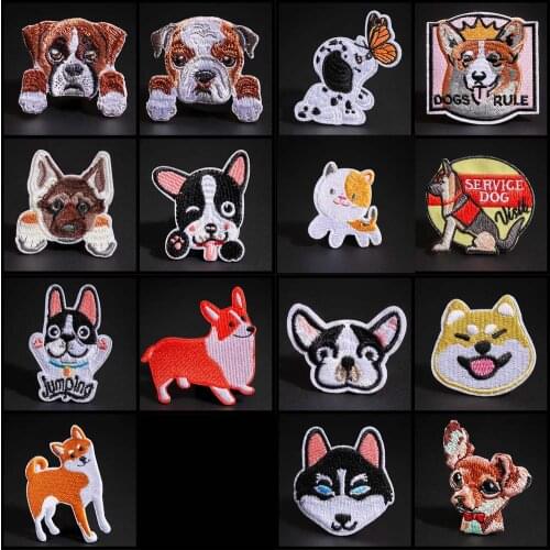 Animal dog series Shiba Patches Husky Akita dog Bulldog Little Pastoral dogs Embroidery Appliques Badges for Kids Stickers