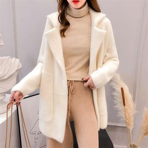 2020 Autumn And Winter New Womens Long-sleeved Mink Fur Coat Loose Easy Matching Thick Cardigan Fashion Solid Women Color Coat