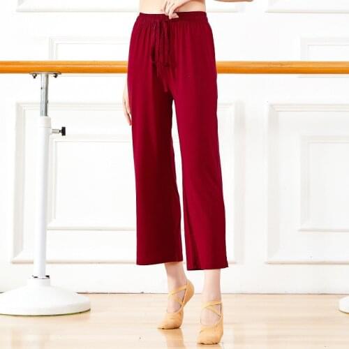 Solid Modal Dance Pants For Women Modern Dance Practice Wear Elastic Waist With Strap Wide Leg Straight Trousers Plus Size XXL