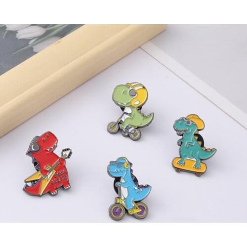 Wholesale Pins Rock Young Dinosaur Enamel Pins Our Life Cute Bag Brooch Lapel Badge Animal Cartoon Jewelry Gift for Kids Friends