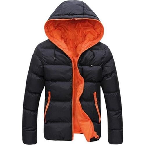 Winter Men Cotton Coats Casual Hooded Parka Fashion Loose Color Matching Slim Fit Coat Thick Warm Zipper Jacket
