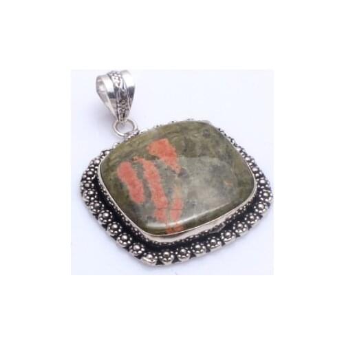 Genuine Unakite Pendant Silver Overlay over Copper , 53 mm, P10756