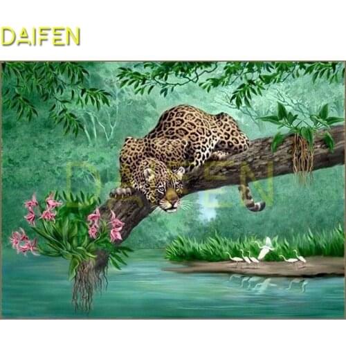 Full Round Diamond mosaic Leopard lily lake 5DDIY Diamond embroidery Full Square Diamond painting Cross stitch Leopard lily lake