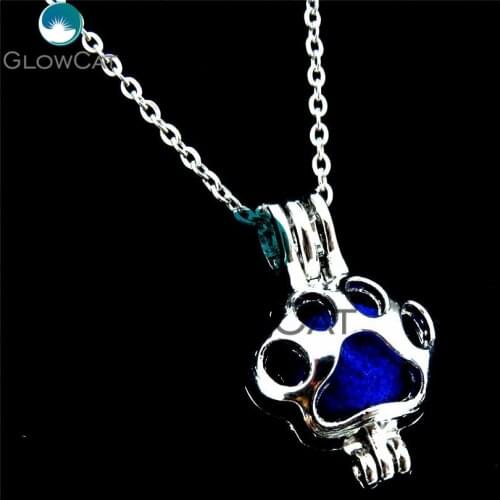 R-K445 Lovely Pets Dog Paw Footprints Beads Cage Aromatherapy Essential Oil Oyster Pearl Cage Locket Pendant Necklace