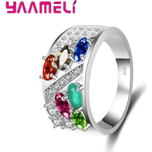 Luxurious Women/Girls Fashion Jewelry Wedding Ring Engagement Accessories 925 Sterling Silver Sparkling Colorful Ring