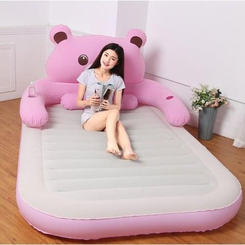 Pink/Gray Deluxe inflatable headboard air bed queen built in electric air pump King inflatable blow up sleeping mattress