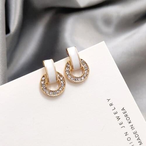 Round Crystal Stud Earring for Women Geometric Brincos Fashion Sweet Mini Gold Color Drip Earrings Korean Jewelry Wholesale