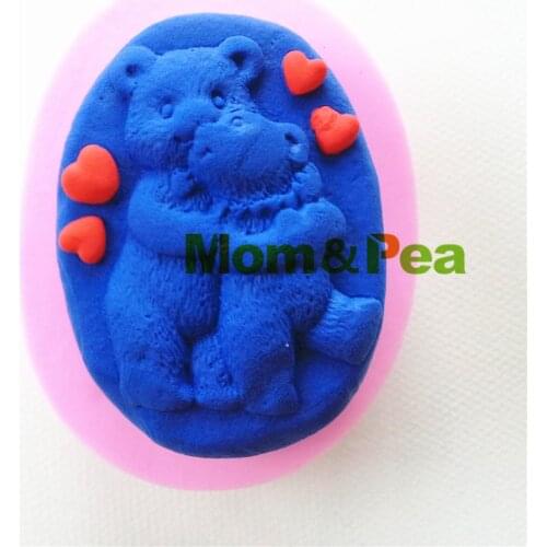 Mom&Pea 0874 Free Shipping Love Bears Shaped Silicone Mold Soap Mold Cake Decoration Fondant Cake 3D Mold Food Grade