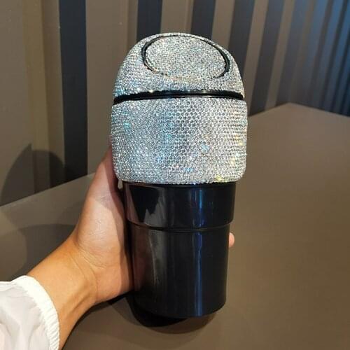 Rhinestone Desktop Snack Trash Can Diamond With Lid Swingable Household Office Bedroom Car Table Storage Sundries Bucket