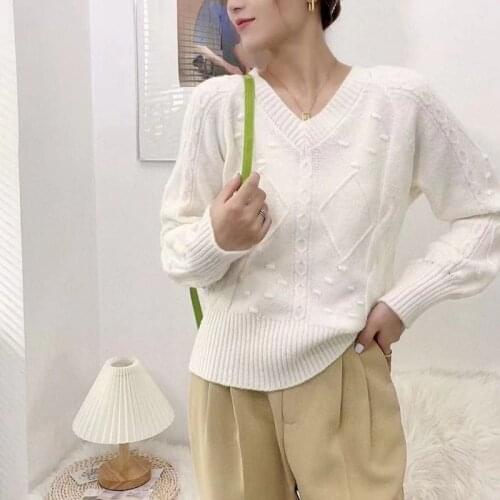 Fashion Sweater Women Loose Outer Wear Sweater Autumn Winter 2021 New All-match V-neck Pullover Lazy Inner Knit Bottoming Shirt