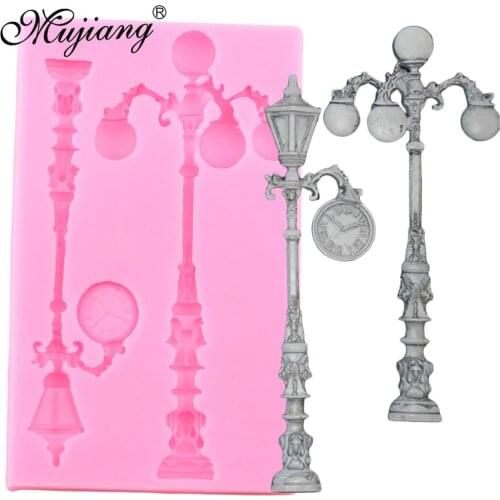 Vintage Street Lamp Silicone Mold 3D Street Light Cake Border Fondant Cake Decorating Tools Candy Clay Chocolate Gumpaste Moulds