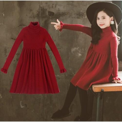 New Girls Knitted Dress 2020 Autumn Winter Girls Clothes Cotton Warm Kids Princess Sweater Dress RT264