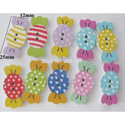 WBNKES Candy Shape 12mm*25mm Baby Buttons Bulk mix 100pcs 2 holes wood Product sewing Botones Scrapbooking