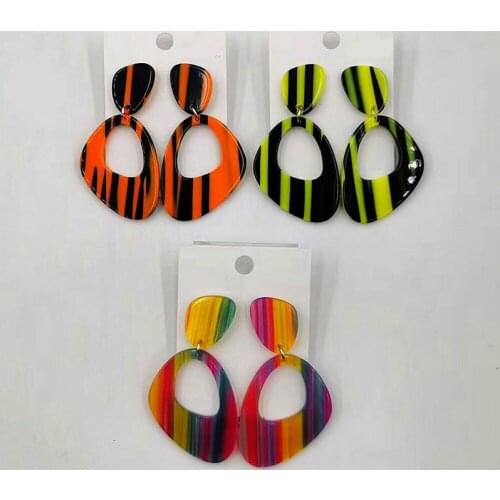 Trendy Mix Color Stripes Acrylic Drop Earrings For Women Geometric Big Resin Colorful Long Dangle Earrings Fashion Pendientes Br