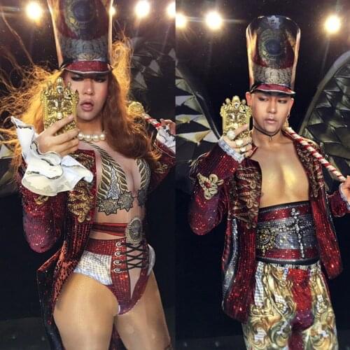 Retro court knight elastic body bar nightclub concert singer dancer drag queen costume sets women man performance stage outfit