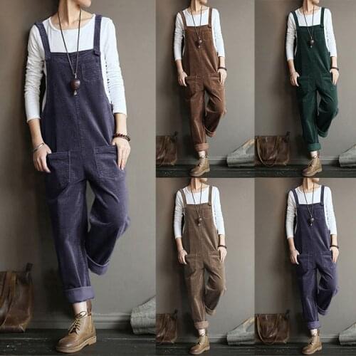 2020 New Women Corduroy Casual Long Pants Jumpsuit Women Jumper Overalls Cami Loose Romper Oversize Ladies Dungarees Jumpsuit