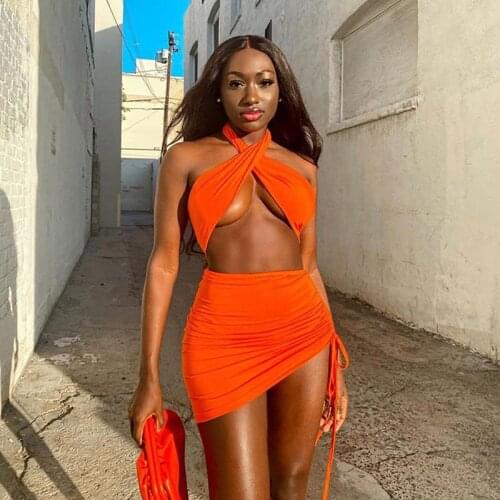 Women Sexy Hollow Cut Out Cross Halter Dress Summer Bandage Dressses Slim Sleeveless Ladies Club Trend Mini Bodycon Vestidos