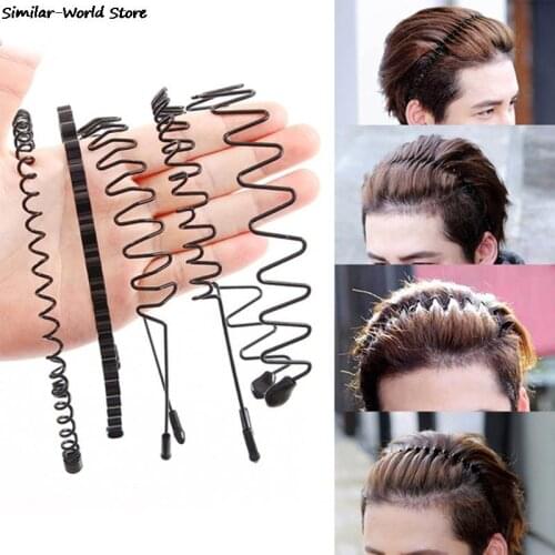 Boys Girls Black Metal Waved Style Holiday Sports Hairband Solid New Men Women Unisex Hair Band 1Pcs Casual Adult Headwear