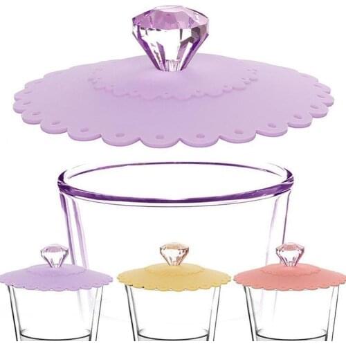 1pc Diamond Silicone Cup Lid Glass Coffee Mug Drink Seal Hygienic Insulation Suction For 9.5cm Cap Anti-dust Diameter Cover Y4B8