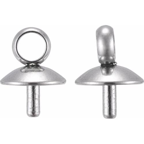 10pcs Stainless Steel Cup Pearl Bail Pin Pendants 6x5mm For Half-drilled Beads Hole: 2.5mm