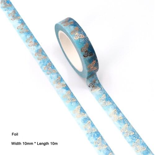 10PCS/lot 10MM*10M Foil Blue Butterfly washi tape Masking Tapes Decorative Stickers DIY Stationery School Supplies