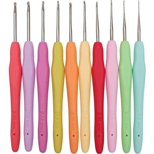 10Pcs Small Size Lace Crochet Hooks (0.5-2.75mm), Ergonomic Crochet Hooks Set with Soft Grip Handle for Thread