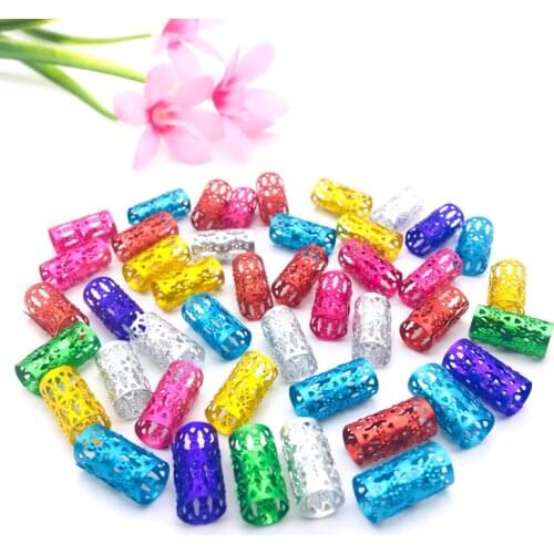 1000pcs/bag 15mm Mix Color Beads Hair Dreadlock Beads Adjustable Hair Braid Rings Cuff Clips Tube Hair Styling Accessories