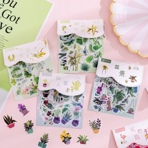 40Pcs/Pack Plant Stickers Diy Packaging Sealing Sticker Gift Card Photo Album Diary Scrapbook School Supplies Flower Stickers