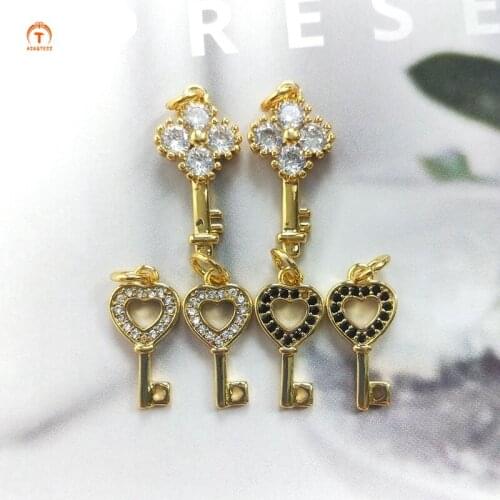 5pcs Mini key Pendant Necklaces For Women Twinkle Cubic Zircon Gold Brass Key Charms Micro Pave CZ Heart Key Pendant Jewelry Set