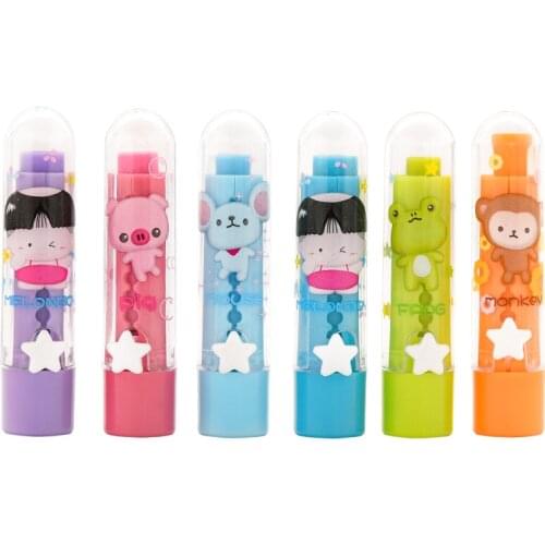 6 pcs/set CREATIVE Cartoon Lipstick Shape Eraser Set Pupils Painting Examination Cute Child Stationery school office supplies
