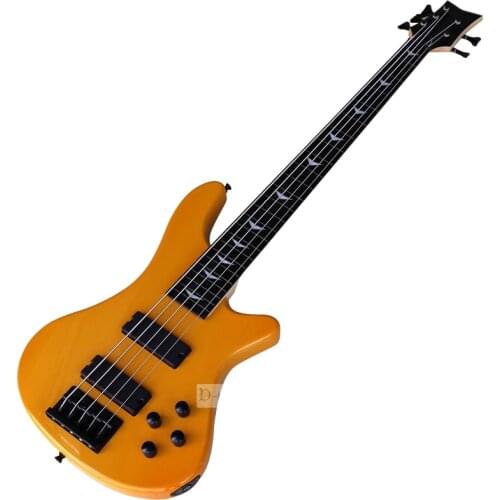 5 String Fretless But with Fret Line Electric Bass Guitar 43 Inch Orange Solid Basswood Body High Gloss Finish Bass Guitar