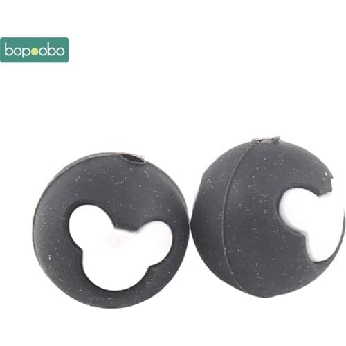 Bopoobo 15pcs Silicone Bear Head Round Beads Food Grade Silicone Teether Molar Teeth BPA FREE DIY Jewelry Nursing Baby Teethers