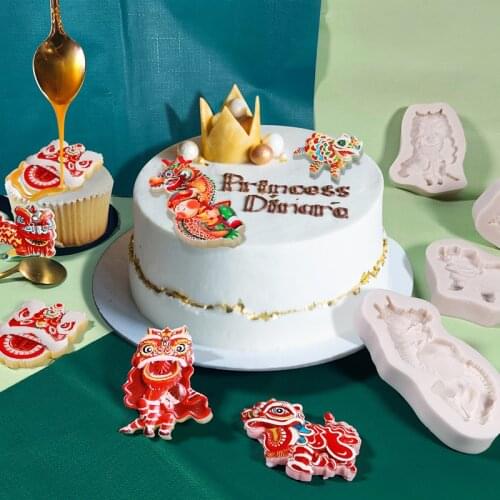 Dragon and Lion Fondant Silicone Mold DIY Cake Decoration Accessories Creative Chocolate Baking Mold Resin Mold