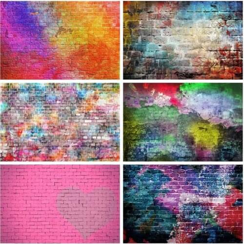 Laeacco Brick Wall Colorful Graffiti Wallpaper Party Decor Baby Portrait Photo Background Photo Backdrops Photocall Photo Studio
