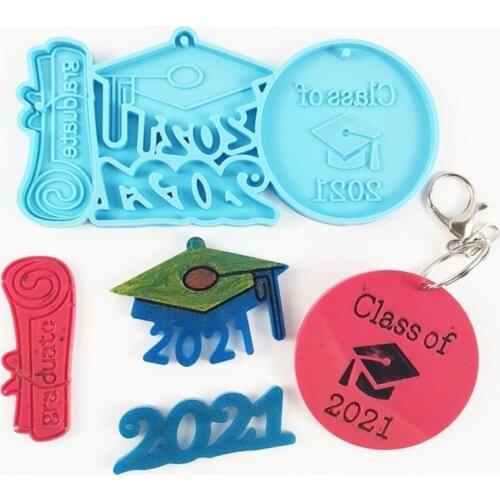 Glossy 2021 Graduation Keychain Epoxy Resin Mold Handmade Necklace Pendant Silicone Mould DIY Crafts Jewelry Casting Tool