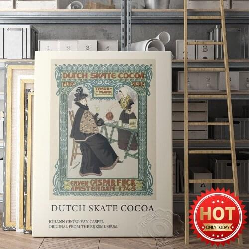Johann Georg Van Caspel Art Works Dutch Skate Cocoa Poster, Rijksmuseum Netherlands Collecting Exhibition Prints, Wall Art Mural