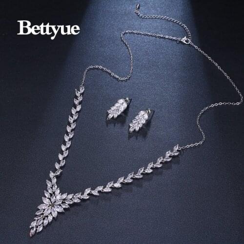 Bettyue Brand Charm Fashion Luxury Jewelry Sets AAA White Zircon White Gold Geometric Jewelry Set For Woman Florid Wedding Gift