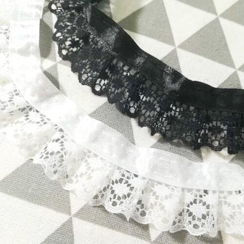 1Yards Pleated Cord Lace Fabric Wide 3cm Lace Collar Ribbon Sewing Trim Guipure Applique Craft Tulle Dress Laces For Clothes LW7